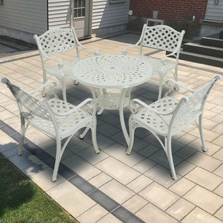 Mondawe 5-Piece Outdoor Cast Aluminum Dining Set with Round Table & 4 Ergonomic Chairs in Bronze/White for Patio & Garden