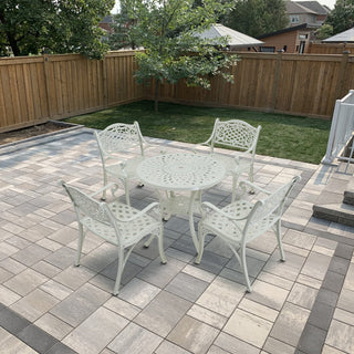5-Piece Antique Bronze/White Cast Aluminum Outdoor Dining Set with 31" Round Table & 2 Dining Chairs for Patio, Garden & Balcony