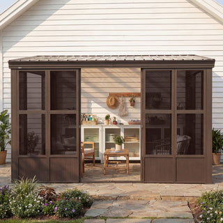 Wall-Mounted Sunroom with Galvanized Steel Roof, Aluminum Frame Enclosed Patio Room for All-Season Outdoor Living