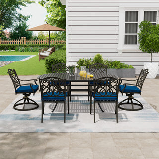 7-Piece Outdoor Dining Set with Cushions – Cast Aluminum Table & Chairs