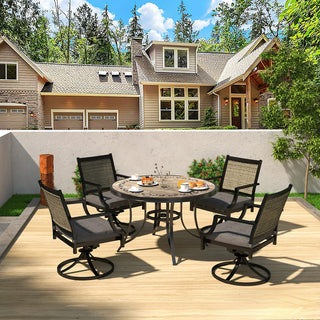 5-Piece Mondawe Outdoor Aluminum Swivel Dining Set with Textilene Cushioned Chairs & Round Table