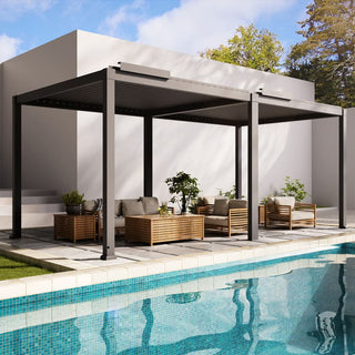 10X20 FT Motorized Aluminum Louvered Pergola with 7-Color LED Lights,Suitable For Patios, Pool Areas, Outdoor Kitchens And Terraces