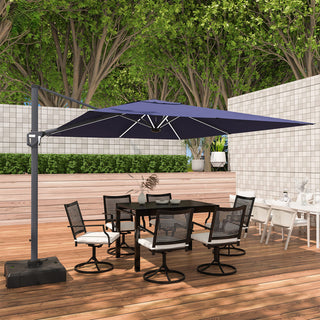 11FT Square Cantilever Patio Umbrella with LED Lights-Red/Navy Blue/Gray