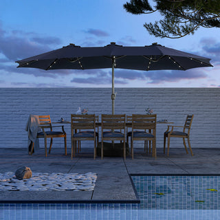 15FT Rectangular Outdoor Umbrella with LED Lights & Base – Day-to-Night Patio Shade for Backyard & Garden