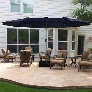 15FT Rectangular Patio Umbrella with Base & Crank Lift – Large Outdoor Market Umbrella for Backyard, Deck & Poolside