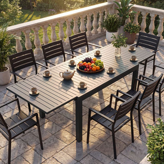 53"–106" Extendable Aluminum Patio Dining Table for 6–8 People, Rectangular Indoor & Outdoor Table in Dark Brown for Backyard, Garden & Balcony
