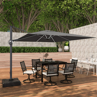 11FT Square Cantilever Patio Umbrella with LED Lights-Red/Navy Blue/Gray