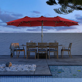 15FT Rectangular Outdoor Umbrella with LED Lights & Base – Day-to-Night Patio Shade for Backyard & Garden