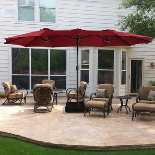 15FT Rectangular Patio Umbrella with Base & Crank Lift – Large Outdoor Market Umbrella for Backyard, Deck & Poolside