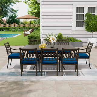 9-Piece Patio Dining Set – Cast Aluminum Rectangular Table & 8 Cushioned Chairs