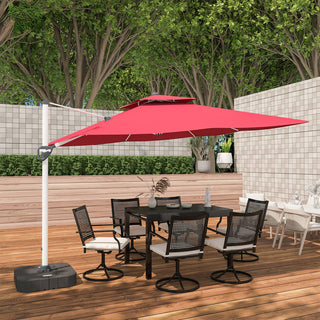 11 FT Square Patio Umbrella with Double-Top Vent – Brown/Dark Gray/Red