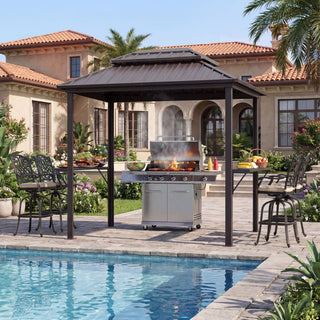 Hardtop Outdoor BBQ Grill Gazebo with Sloped Galvanized Steel Roof, 2 Side Shelves & Ceiling Hooks for Backyard & Patio