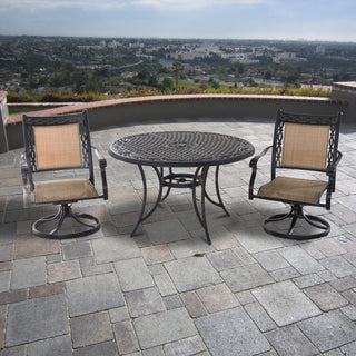 3/5-Piece Cast Aluminum Patio Dining Set with Swivel Chairs & Round Table – Brown