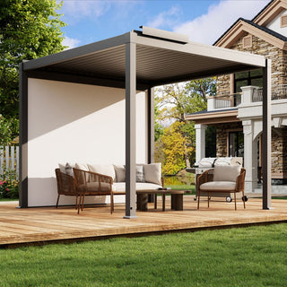 Motorized Aluminum Louvered Pergola with Integrated LED Lights – Modern Adjustable Outdoor Patio Gazebo