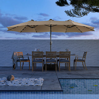 15FT Rectangular Outdoor Umbrella with LED Lights & Base – Day-to-Night Patio Shade for Backyard & Garden