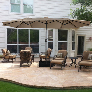 15FT Rectangular Patio Umbrella with Base & Crank Lift – Large Outdoor Market Umbrella for Backyard, Deck & Poolside