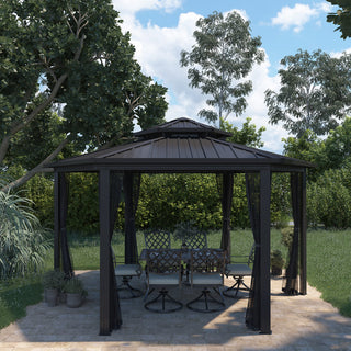 15x15 Ft Hexagon Hardtop Gazebo with Netting, Aluminum Frame Outdoor Patio Pavilion Shelter