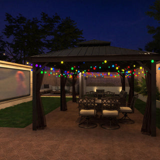 12x20 FT Double Roof Aluminum Gazebo with Netting – Hard Top Patio Shelter