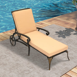 Cast Aluminum Outdoor Chaise Lounge with Removable Beige/Red Cushion