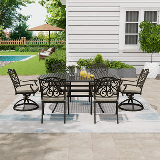 7-Piece Outdoor Dining Set with Cushions – Cast Aluminum Table & Chairs