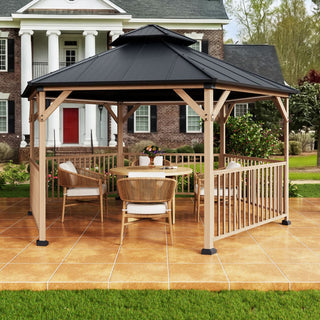 Hexagon Hardtop Gazebo with Solar LED Light – Modern Outdoor Patio Gazebo for Backyard