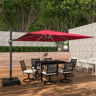 11FT Square Cantilever Patio Umbrella with LED Lights-Red/Navy Blue/Gray