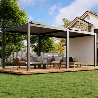 10X20 FT Motorized Aluminum Louvered Pergola with 7-Color LED Lights,Suitable For Patios, Pool Areas, Outdoor Kitchens And Terraces