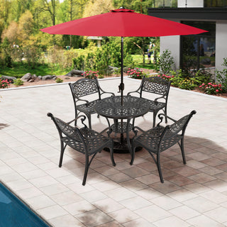 5-Piece Antique Bronze/White Cast Aluminum Outdoor Dining Set with 31" Round Table & 2 Dining Chairs for Patio, Garden & Balcony
