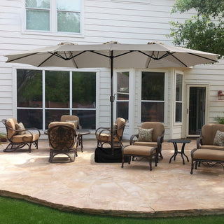 15FT Rectangular Patio Umbrella with Base & Crank Lift – Large Outdoor Market Umbrella for Backyard, Deck & Poolside