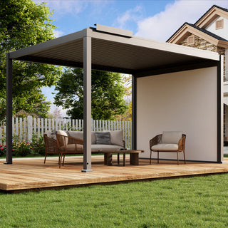 Motorized Aluminum Louvered Pergola with Integrated LED Lights – Modern Adjustable Outdoor Patio Gazebo