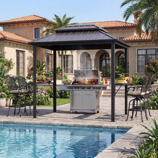 Hardtop Outdoor BBQ Grill Gazebo with Sloped Galvanized Steel Roof, 2 Side Shelves & Ceiling Hooks for Backyard & Patio