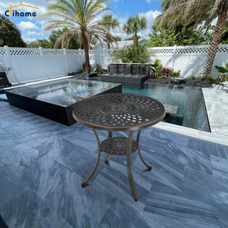31" Round Cast Aluminum Outdoor Bistro Table with 1.9" Umbrella Hole, Antique Bronze Patio Table