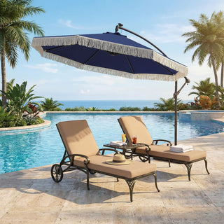 10FT Iron Cantilever Patio Umbrella with Tassels – 360° Rotating Outdoor Offset Umbrella with PU-Coated Polyester Canopy