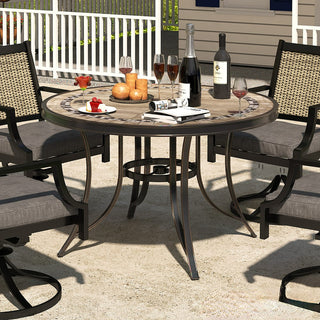 48" Cast Aluminum Outdoor Dining Table with Umbrella Hole – Weather-Resistant Patio Round Table for Garden, Deck & Backyard