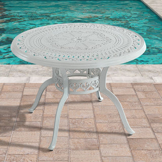 40" Round Cast Aluminum Outdoor Dining Table in Antique Bronze/White with 1.9" Umbrella Hole, Standard Height for Patio & Garden