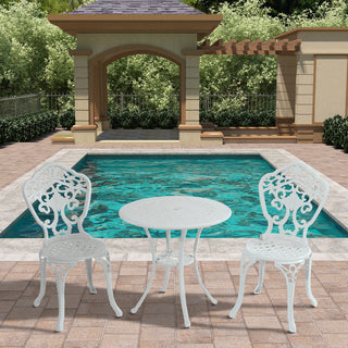 3-Piece Antique Bronze/White Cast Aluminum Outdoor Bistro Set with Round Table & 2 Armless Chairs for Patio, Garden & Balcony