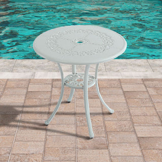 25" Round Ivory Cast Aluminum Outdoor Bistro Table with 1.9" Umbrella Hole, Standard Height for Patio, Balcony & Garden