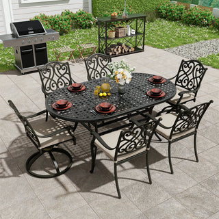 7-Piece Outdoor Dining Set with Cushions – Cast Aluminum Table & Chairs