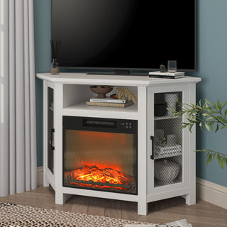 44.5 Inch MDF Wood Cabinet TV Stand with Electric Fireplace - Brown/White Finish