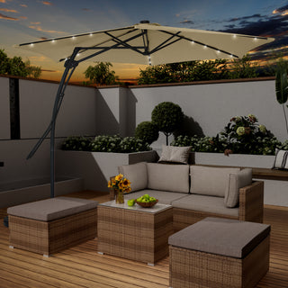 10FT Hexagonal Offset Patio Umbrella with Crank & Tilt, Available in Beige / Navy Blue / Tan / Red