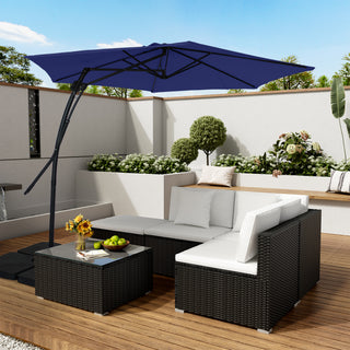 10FT Hexagonal Offset Patio Umbrella with Crank & Tilt, Available in Beige / Navy Blue / Tan / Red