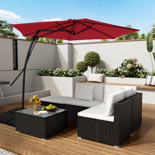 10FT Hexagonal Offset Patio Umbrella with Crank & Tilt, Available in Beige / Navy Blue / Tan / Red
