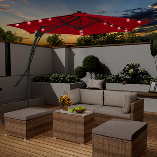 10FT Hexagonal Offset Patio Umbrella with Crank & Tilt, Available in Beige / Navy Blue / Tan / Red