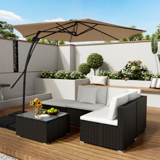 10FT Hexagonal Offset Patio Umbrella with Crank & Tilt, Available in Beige / Navy Blue / Tan / Red