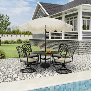 9 FT Tassel Market Patio Umbrella with Full Fiberglass Rib in Cream/Beige/Tan