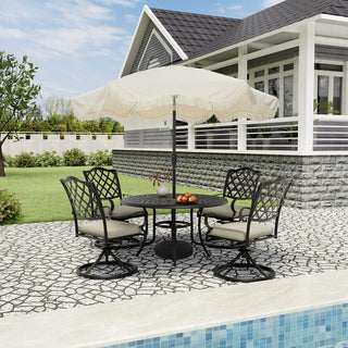 9 FT Tassel Market Patio Umbrella with Full Fiberglass Rib in Cream/Beige/Tan