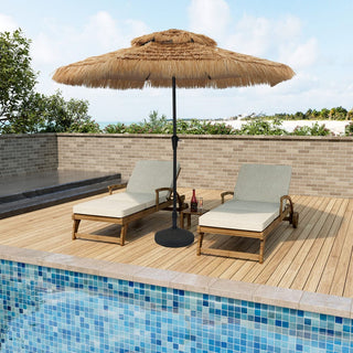 9FT/10FT 2-Tier Thatched Tiki Patio Umbrella with Crank – Natural Color, Beach-Style Sunshade