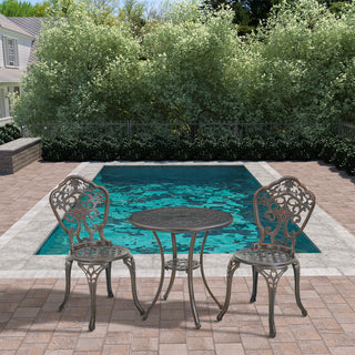3-Piece Antique Bronze/White Cast Aluminum Outdoor Bistro Set with Round Table & 2 Armless Chairs for Patio, Garden & Balcony