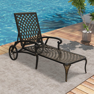 Cast Aluminum Outdoor Chaise Lounge with Removable Beige/Red Cushion
