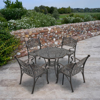 5-Piece Antique Bronze/White Cast Aluminum Outdoor Dining Set with 31" Round Table & 2 Dining Chairs for Patio, Garden & Balcony